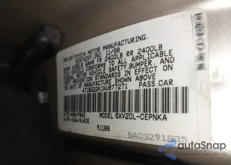 1999 Toyota Camry Le from USA, damaged, VIN 4T1BG22K1XU877271